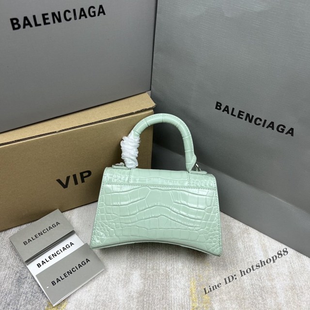 Balenciaga專櫃爆款鱷魚紋薄荷綠色Hourglass沙漏包 巴黎世家頂級原單手提肩背包 fyj1206